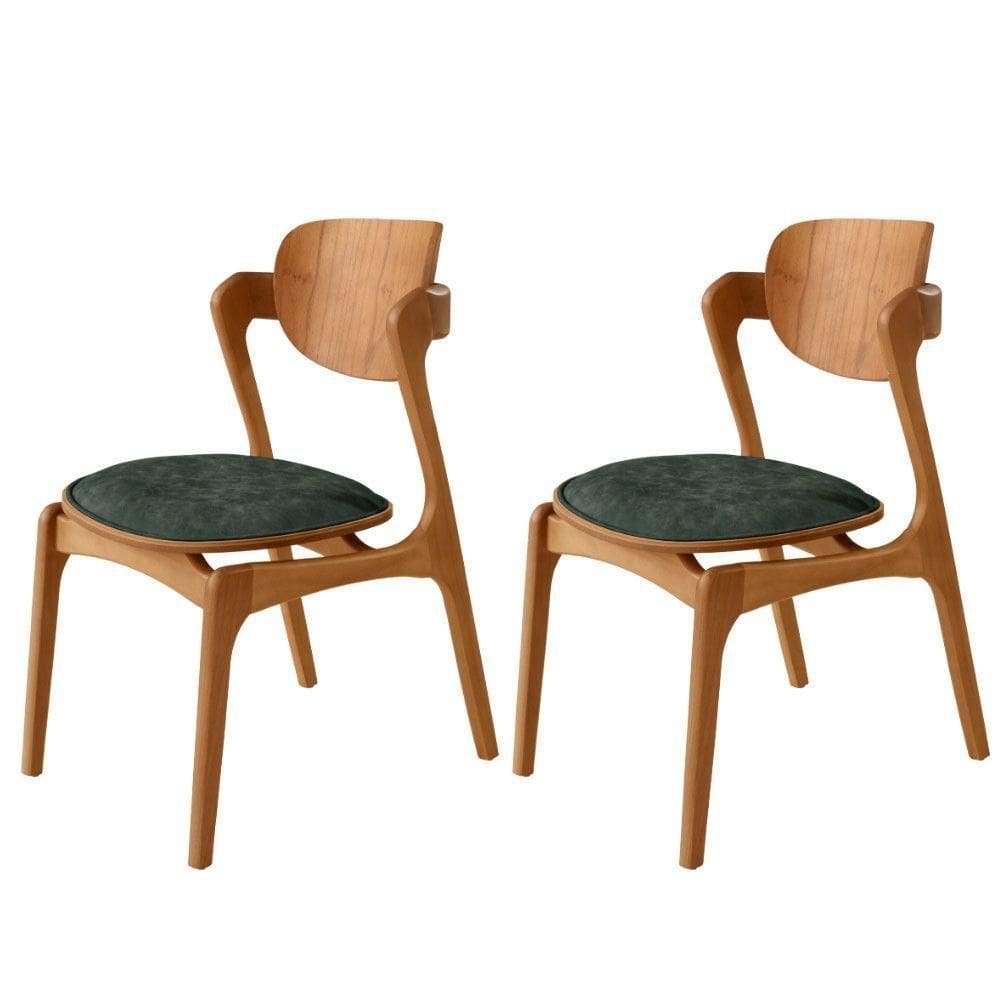Conjunto Com 2 Cadeiras Madeira Solaris Gold Moderna Mobília Jade / Imbuia Nat.