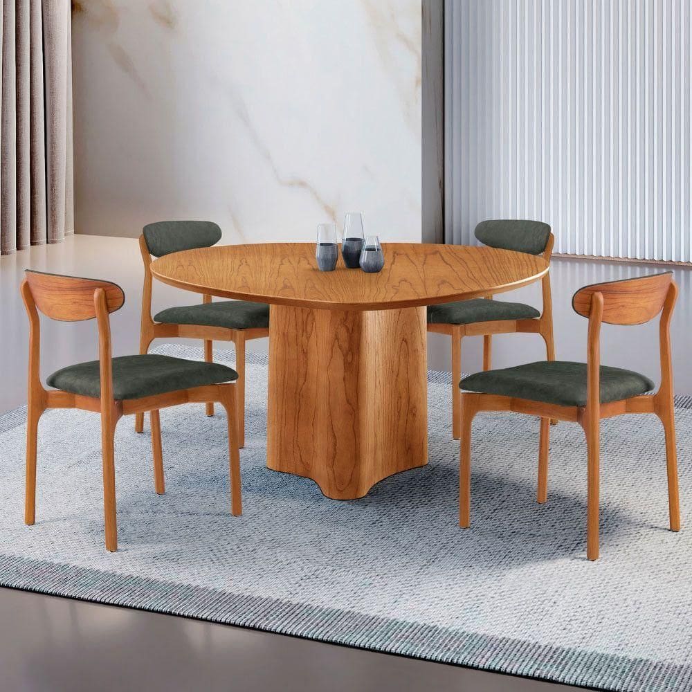 Mesa 135cm Laminado Com 4 Cadeiras Noronha Moderna Jade Imbuia
