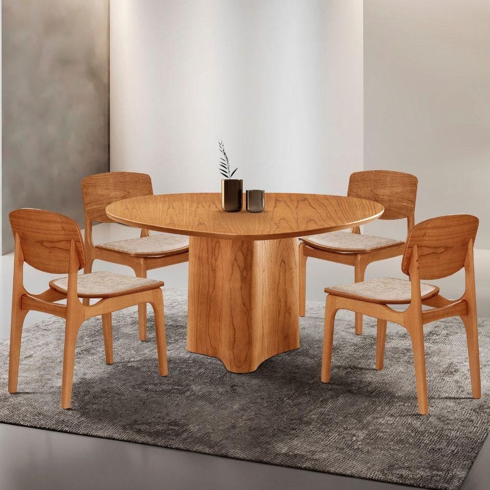 Mesa Com 4 Cadeiras Selene Malta Gold Moderna Mobília Milano / Imbuia Nat.