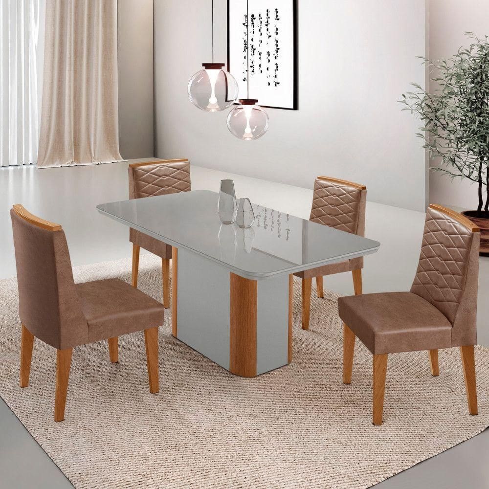 Mesa De Jantar Isadora 120cm Tampo Mdf Vidro- 4 Cadeiras.