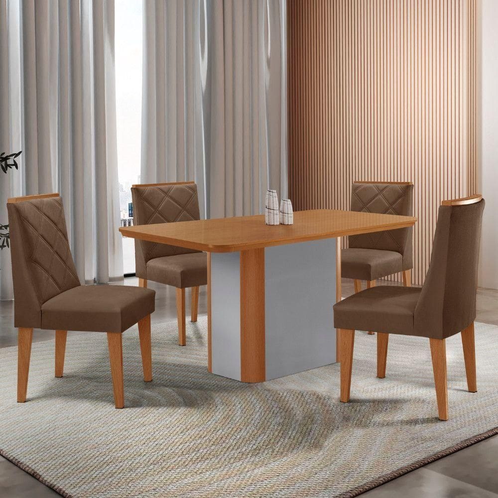 Mesa De Jantar Isadora 4 Cadeiras Isadora Veludo Marrom