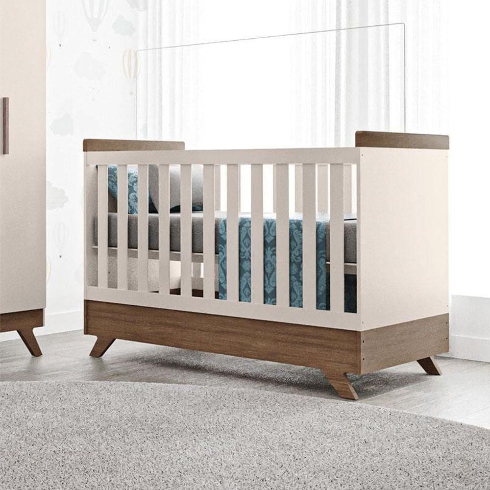 Berço Americano Ambiente Retrô Vitória Off White Carvalho - Carolina