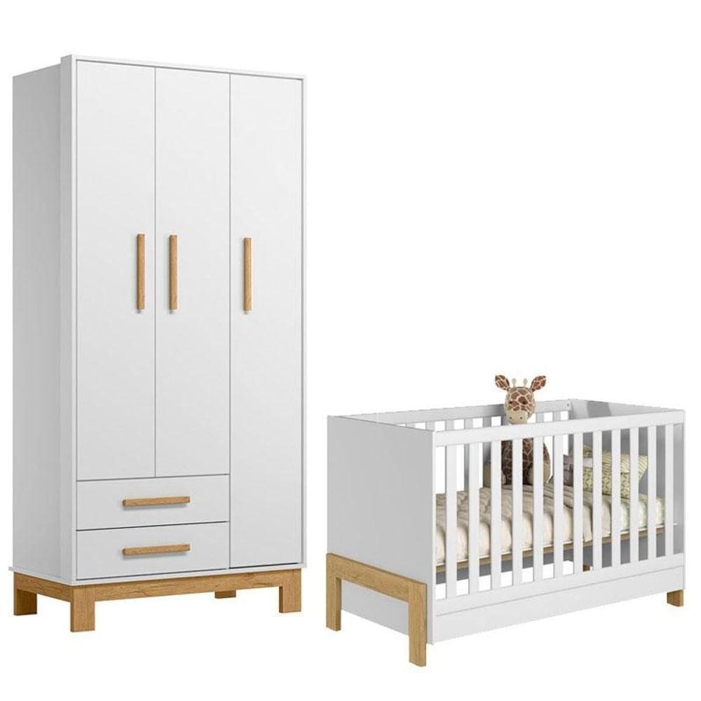 Berço Americano 4300 Mini Cama Fantasia E Guarda Roupa Infantil Slim 4340 Branco Acetinado - Qmovi