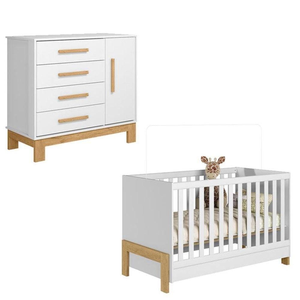Berço Americano 4300 Fantasia E Cômoda 4355 Slm Branco Acetinado - Qmovi
