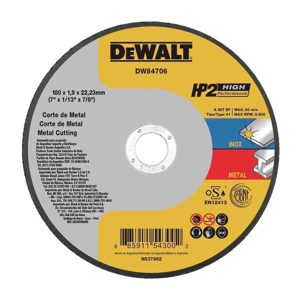 Disco De Corte 180x1.9x22mm Aço-inox Dewalt Hp2 Dw84706