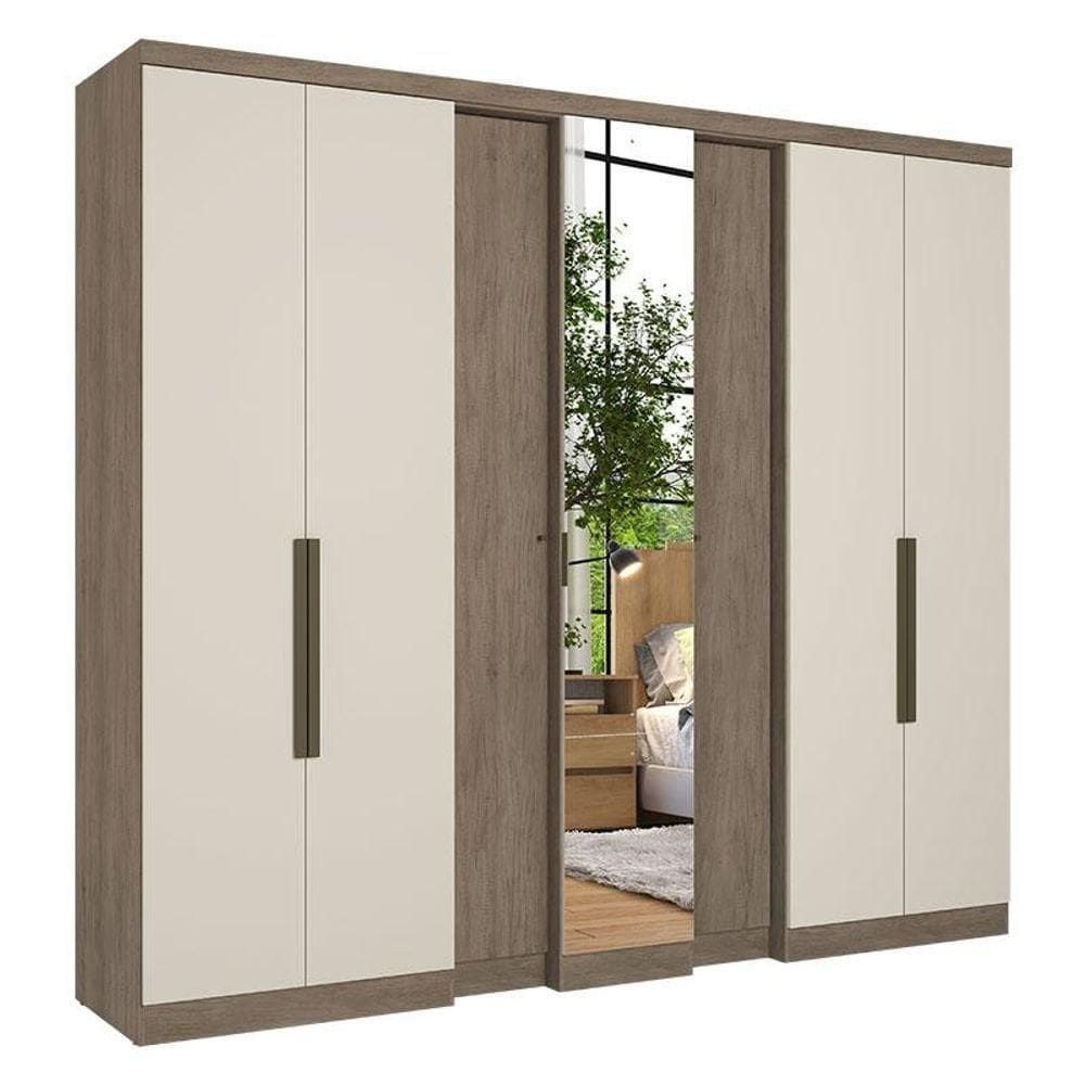 Guarda Roupa Casal Selecto Glass 7 Portas Rustic Off White Acetinado - Thb