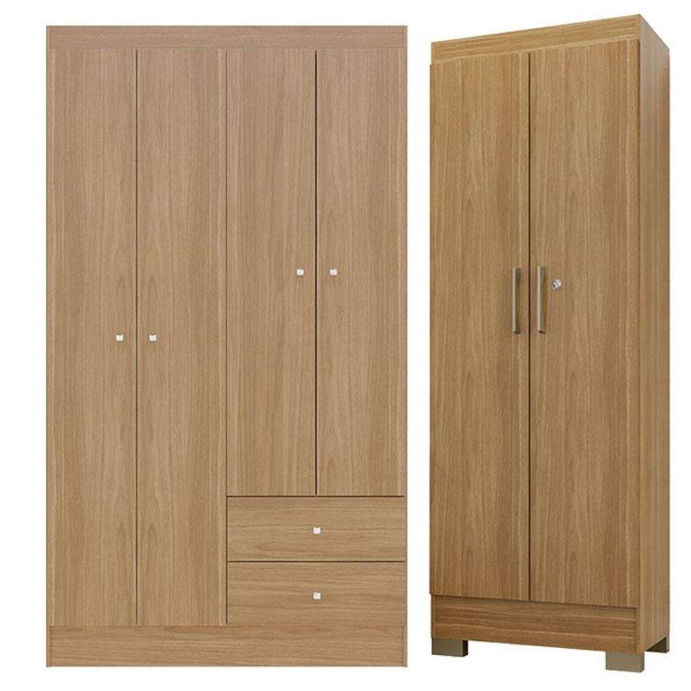 Guarda Roupa Solteiro Versa 4 Portas Com Armário Multiuso Luna Freijó Fosco - Kits Paraná