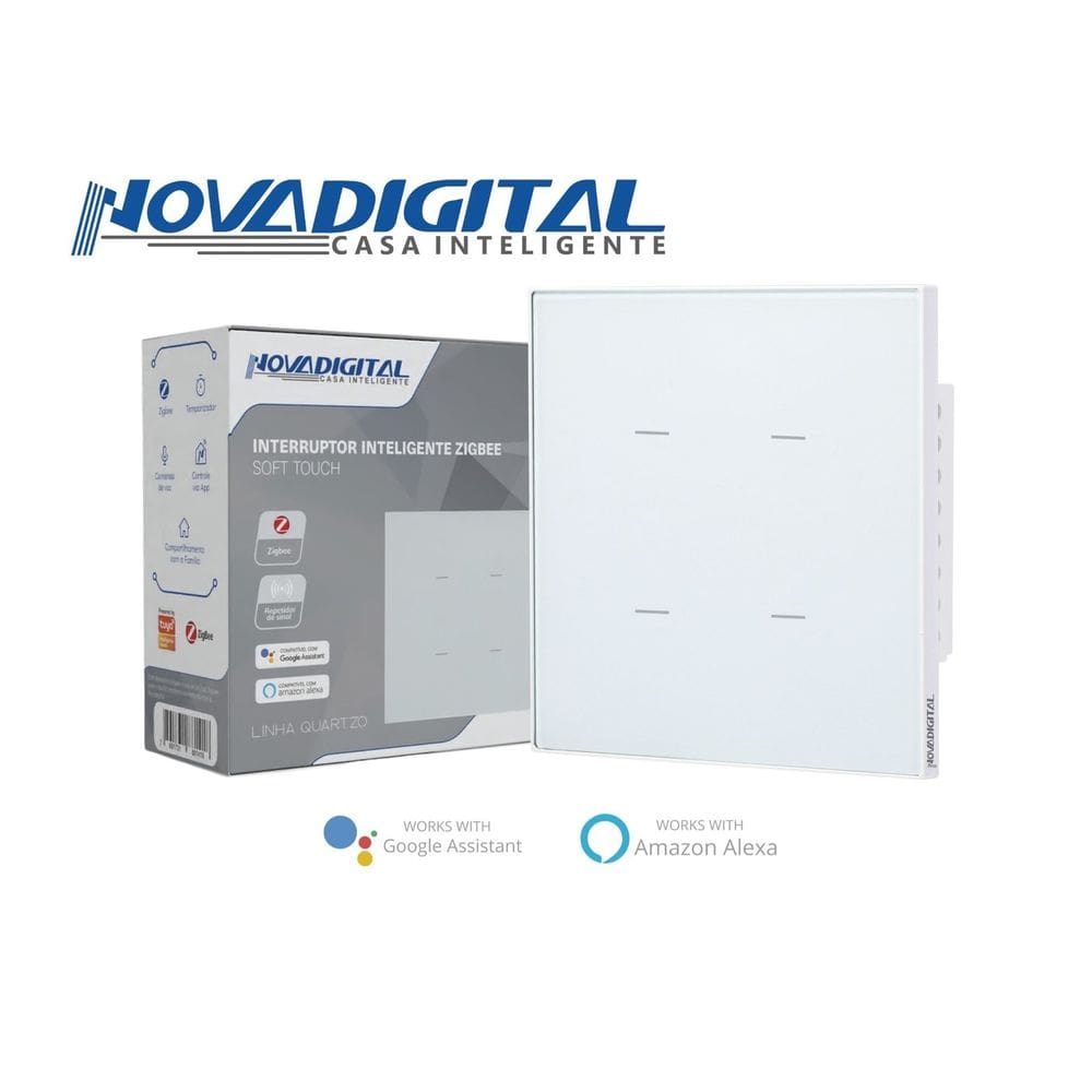 Interruptor Inteligente Zigbee Soft Touch 4 teclas Quartzo da NovaDigital QZ-4x4-04-W - BRANCO