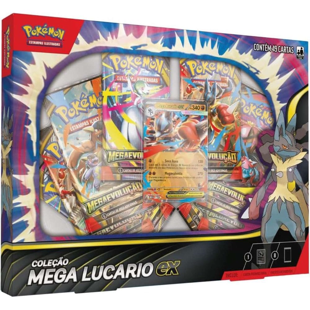 Box Pokemon Coleção Mega Lucario Ex 49 Cartas Copag TCG