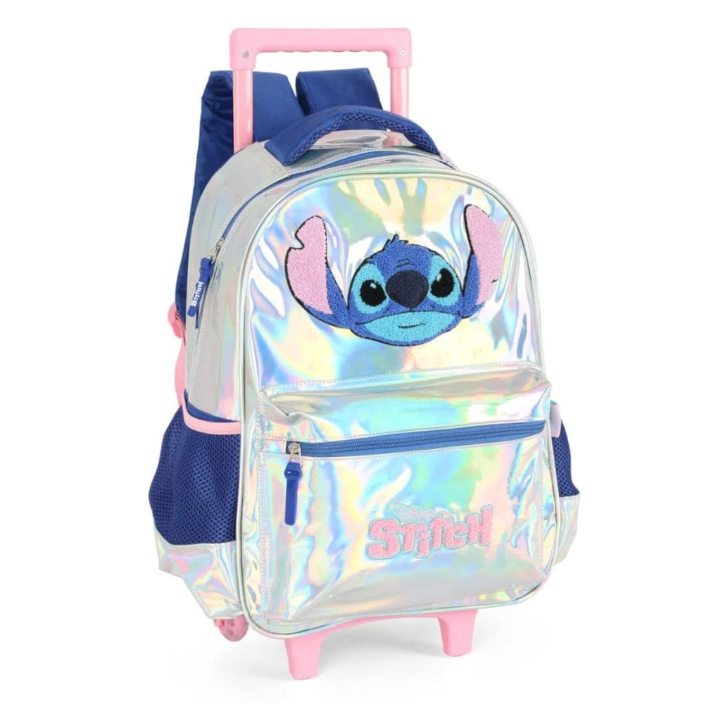 Mochila Escolar Stitch Holografica Infantil Luxcel Rodinha