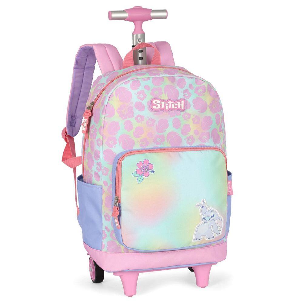 Mochila Rodinha Stitch Menina Casual Escola Rosa Juvenil