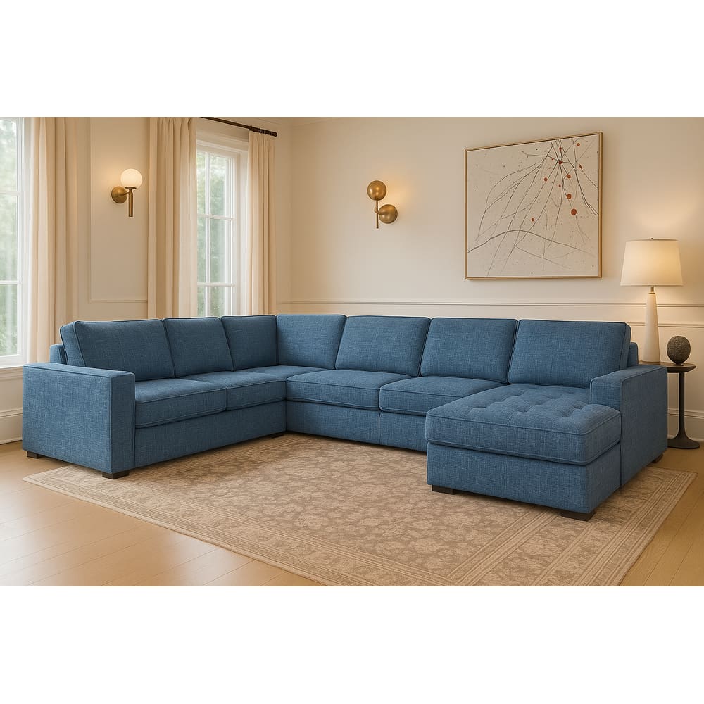 Sofá de Canto Gênova Master Linha Alta 6 Lugares com Chaise Premium Molas Ensacadas - Magna Estofados