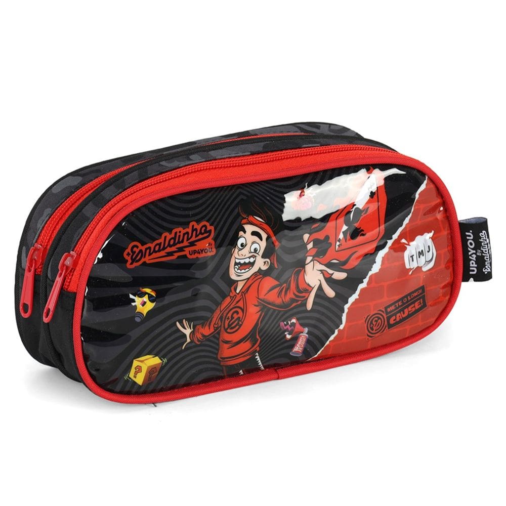 Estojo Enaldinho Escolar Youtuber Duplo Divisórias Preto