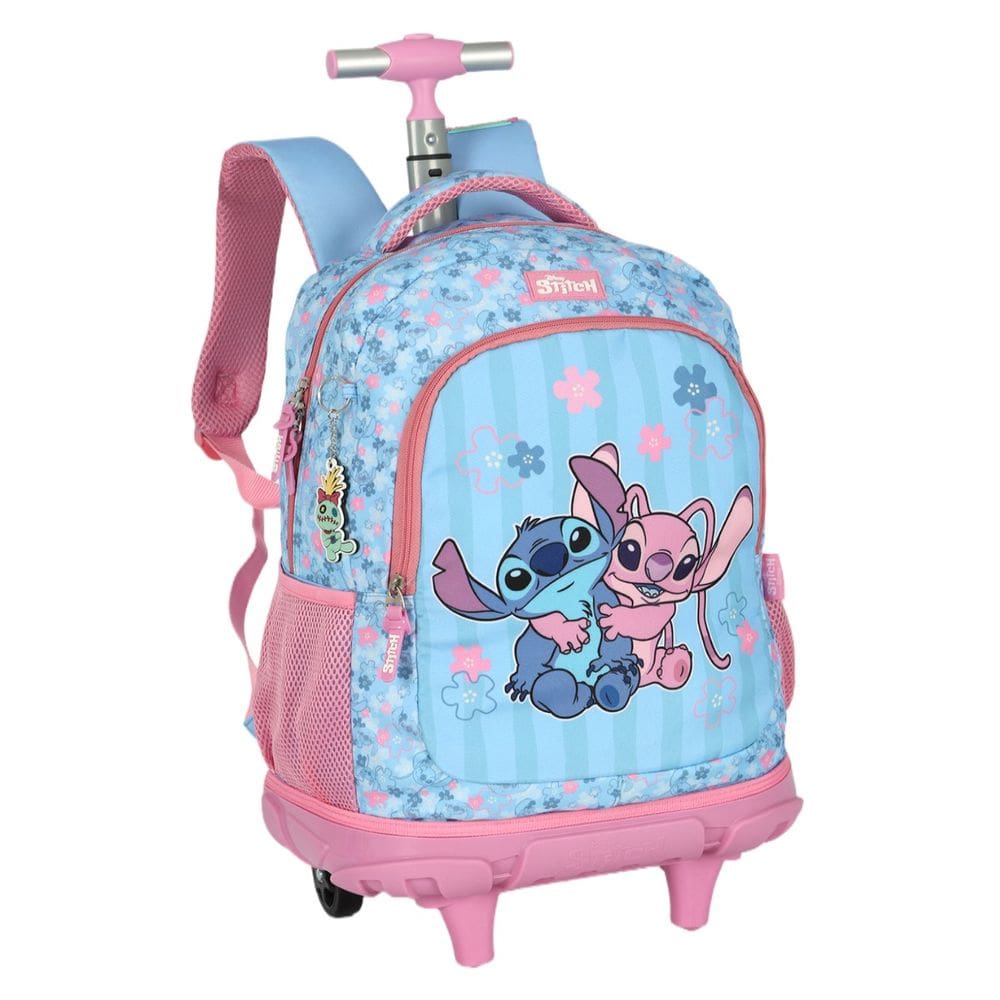 Mochila de Rodinhas Lilo Stitch e Angel Média Juvenil Rosa