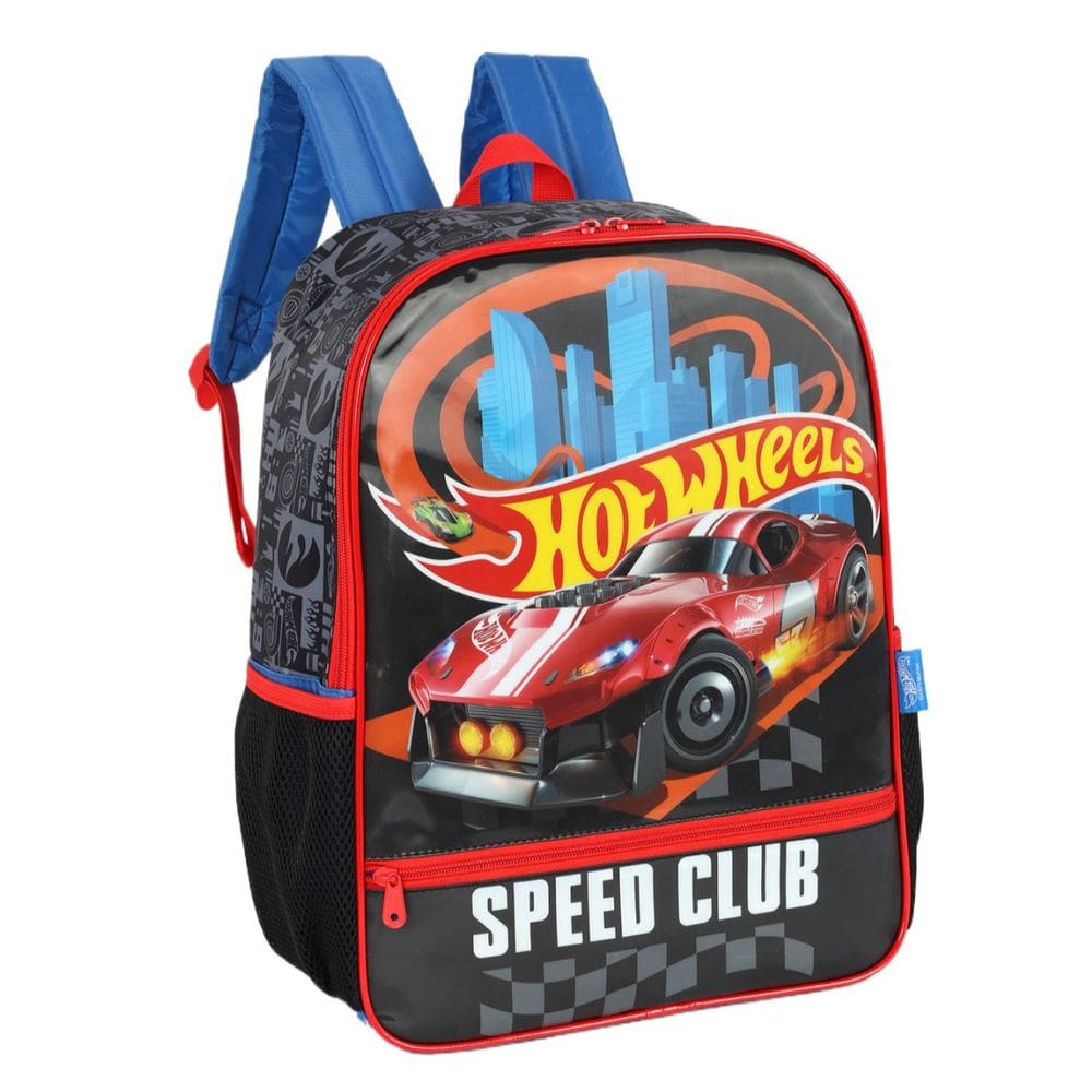 Mochila Costas Escolar Infantil Hot Wheels Preto Menino