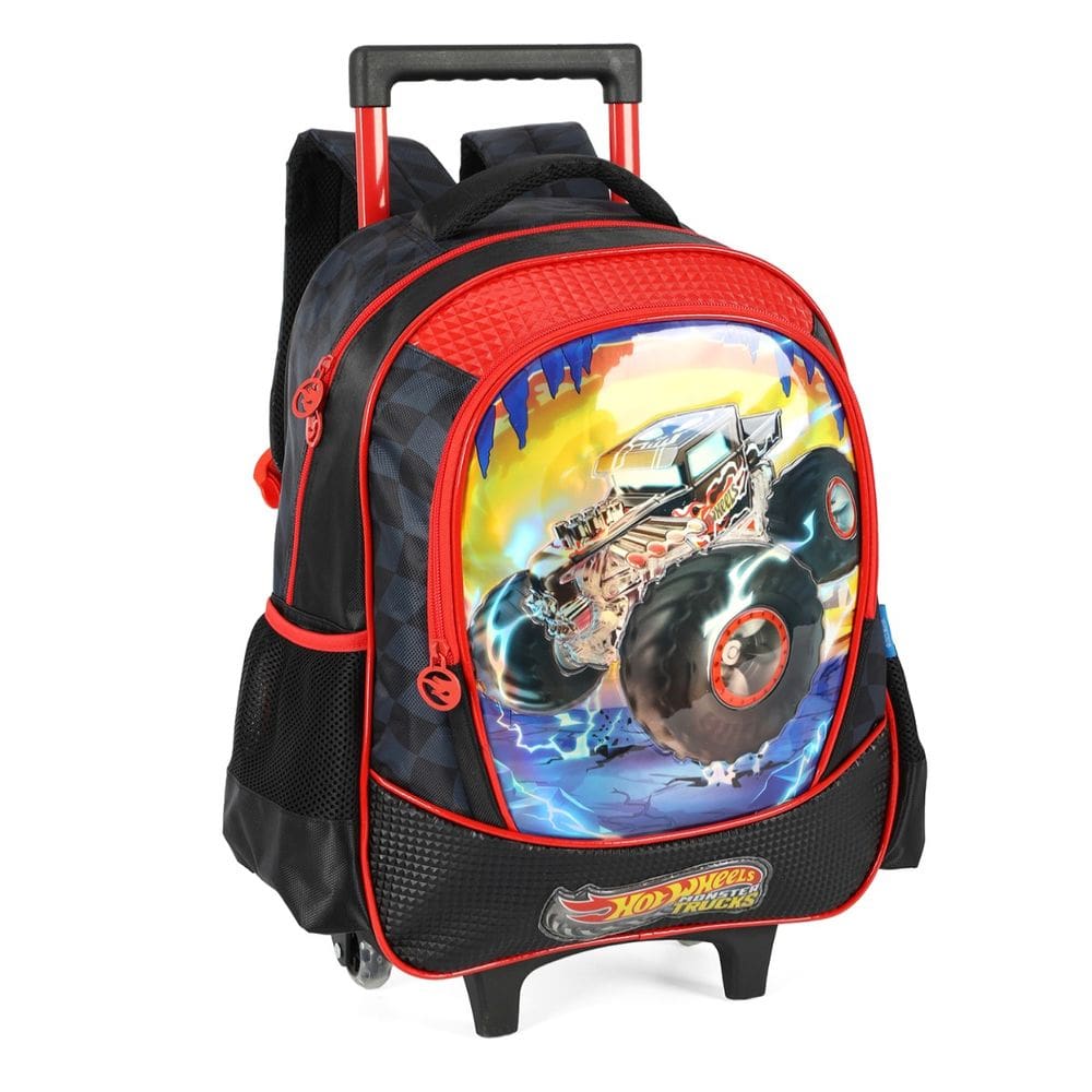 Mochila Rodinha Escolar Infantil Hot Wheels Preto Menino
