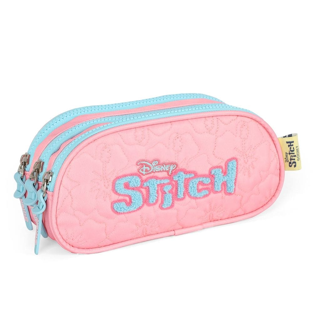 Estojo Escolar Stitch Triplo Disney 3 Divisorias Cor Rosa