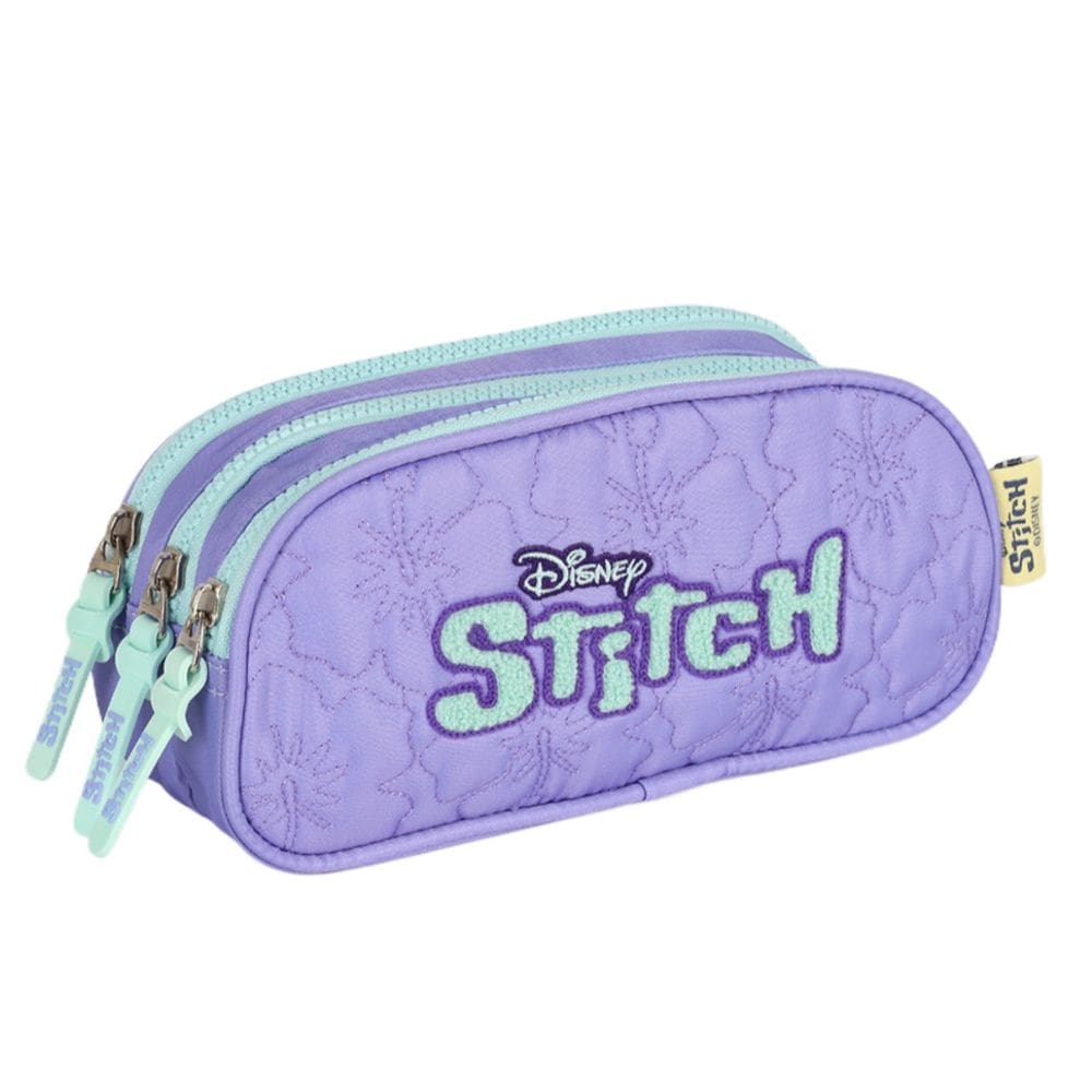 Estojo Escolar Stitch Triplo Disney 3 Divisorias Cor Roxo