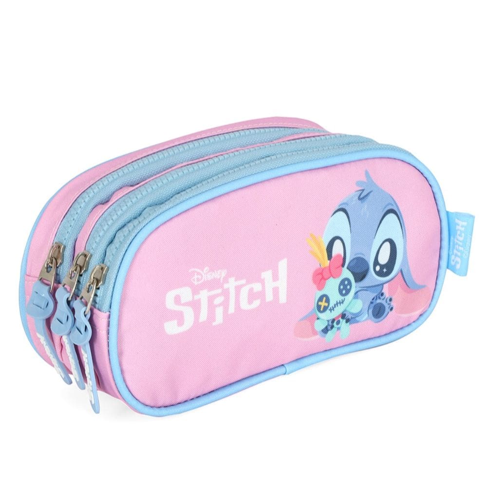 Estojo Escolar Triplo Stitch Disney 3 Divisorias Cor Rosa