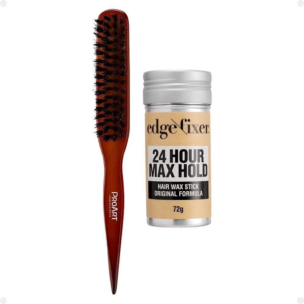 Kit Cera Fixadora de Cabelo Edge Fixer Kiss New York e Escova para Acabamento e Penteado Proart