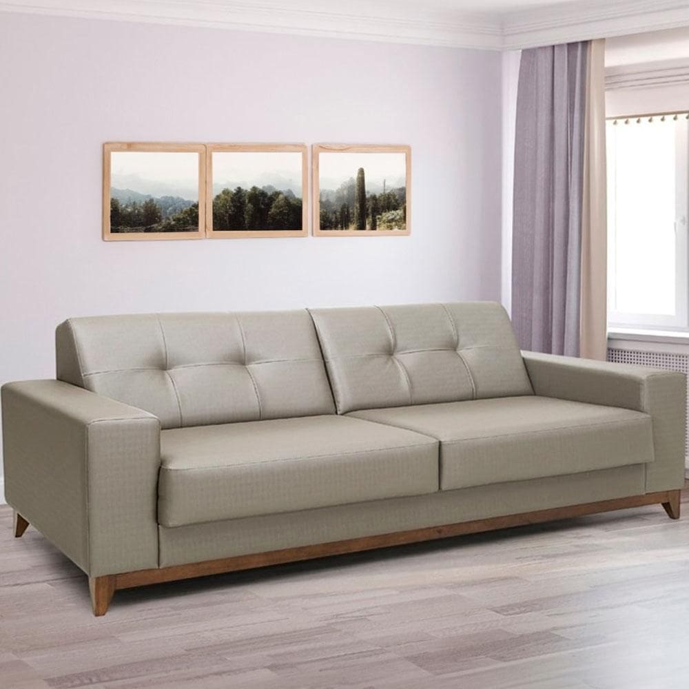 Sofá 4 Lugares Herval Safira Sintético Caqui, 240 cm