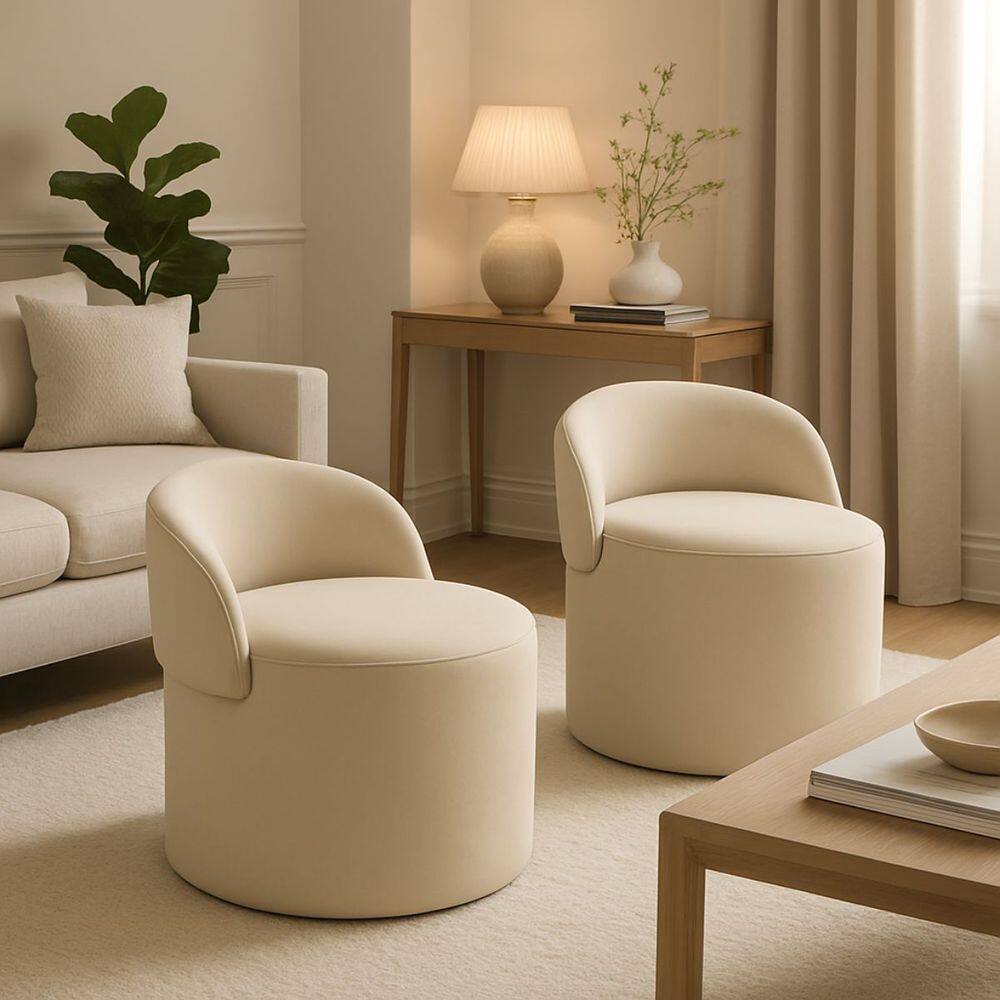 Kit 2 Puff Linho Redondo Encosto Orgânico Quarto Sala Closet