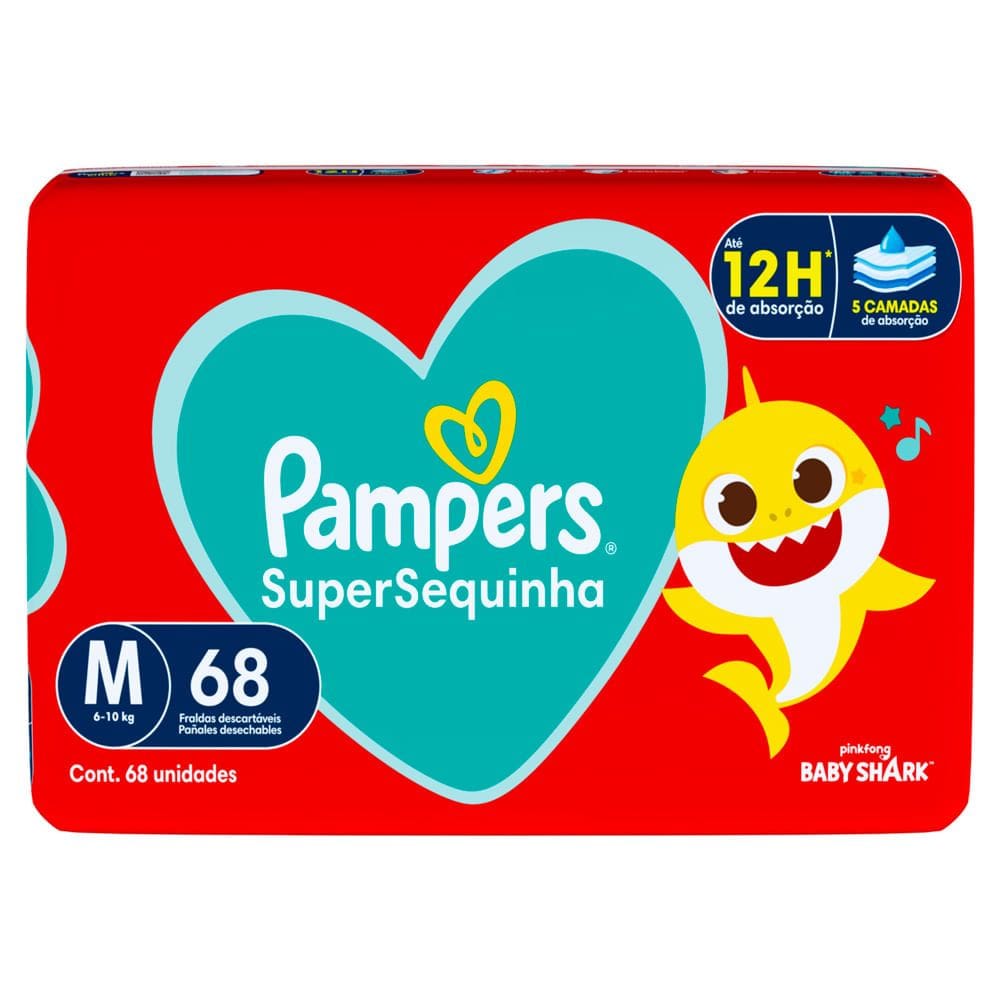 Fralda Pampers Supersequinha Tamanho M 68 Unidades Descartáveis