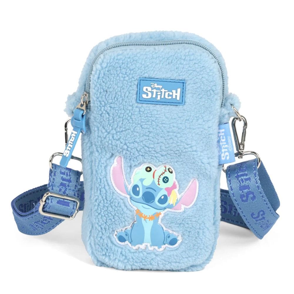 Bolsa Stitch Pelucia Transversal Azul Menina Shoulder Casual