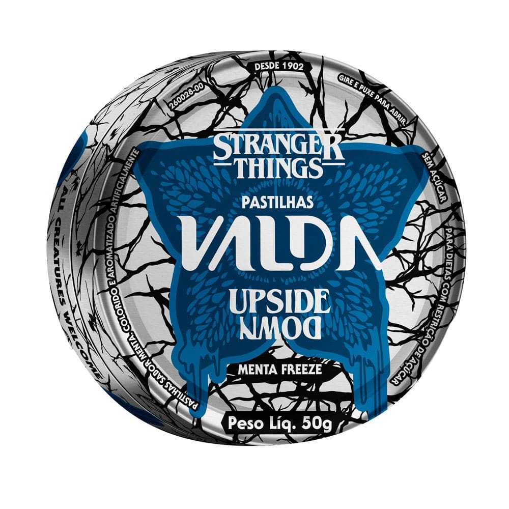 Pastilhas Valda Stranger Things Upside Down Sabor Menta Freeze Lata 50g