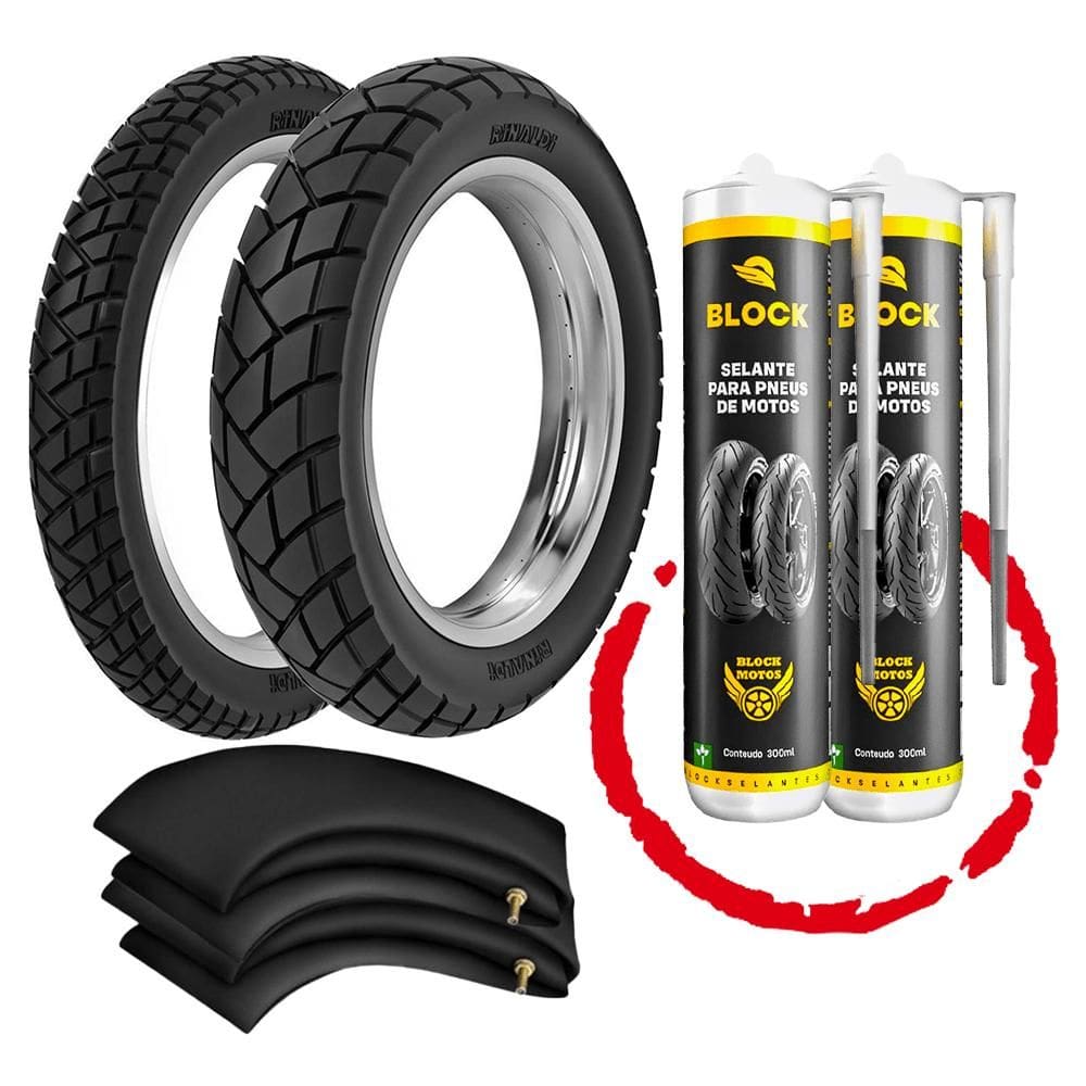 Kit Par Pneu Xre 300 Xtz 250 130/80-18 + 90/90-21 R34 Rinaldi + Camaras + Selante