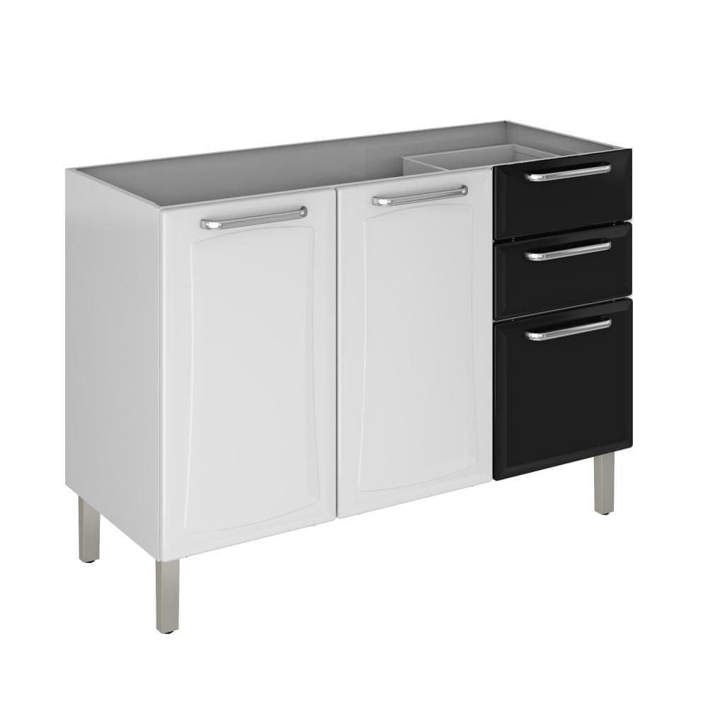 Balcão de Cozinha Itatiaia Tarsila 120cm em Aço Branco/Preto para Pia