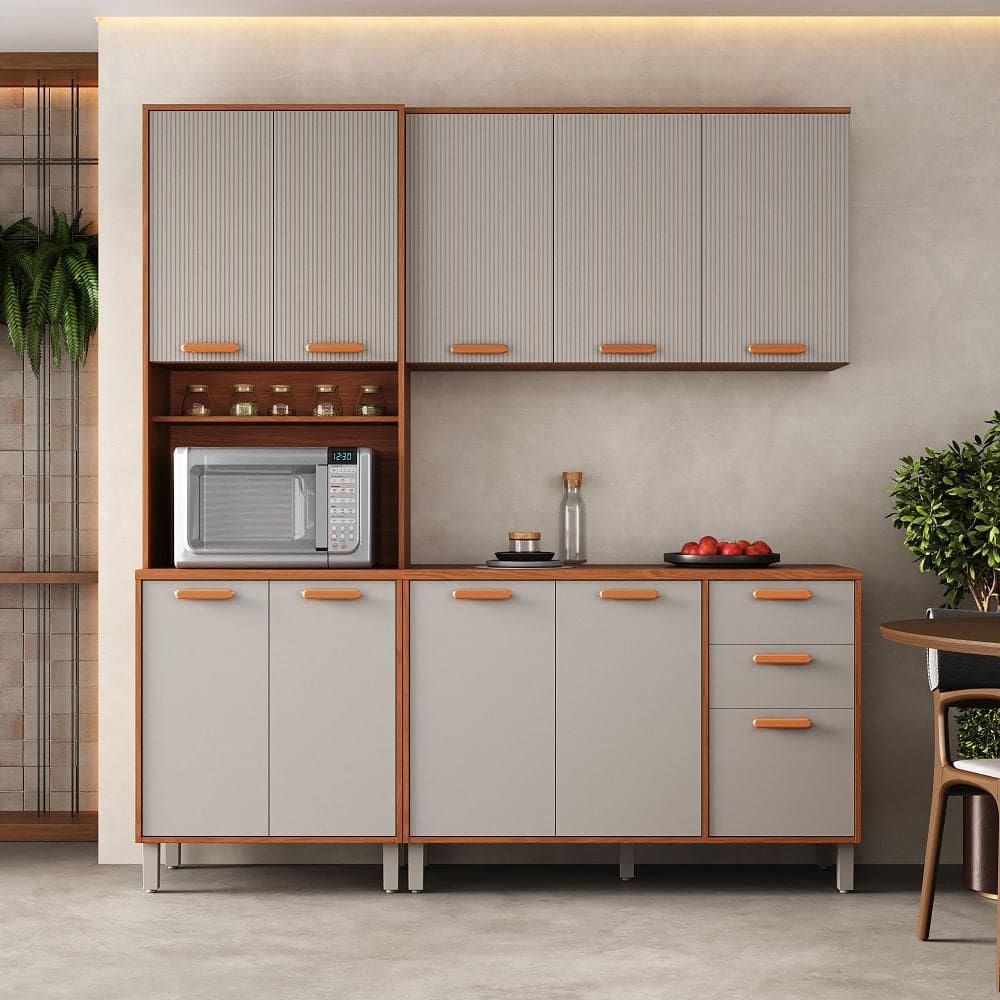 Cozinha Completa Itatiaia 190cm em Madeira MDP Cinamomo/Fendi Itafriz