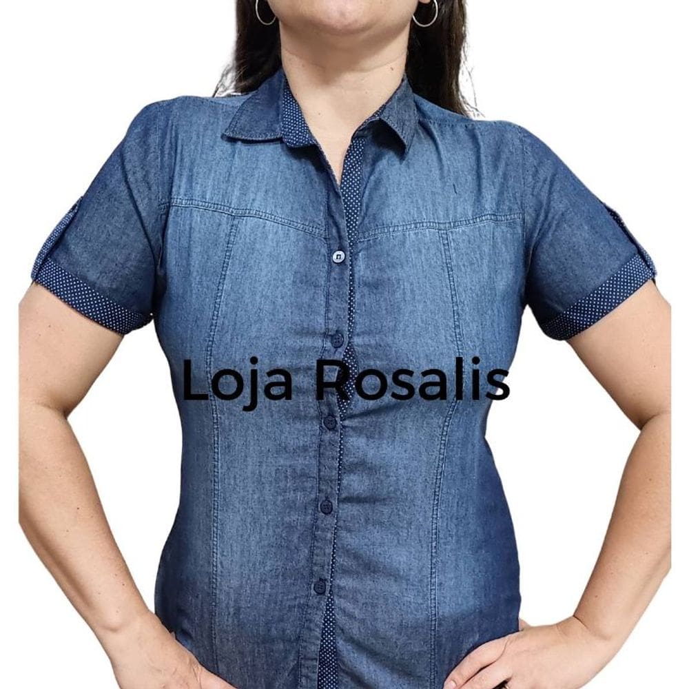 Camisete Feminino MC Jeans Detalhes Marinho Com Bolinhas