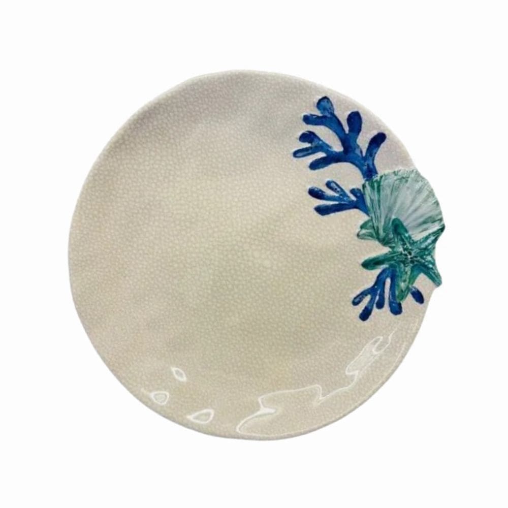 Prato Raso P/Sobremesa de Melamina Bege Marítimo Concha Azul 23cm Entrecasa