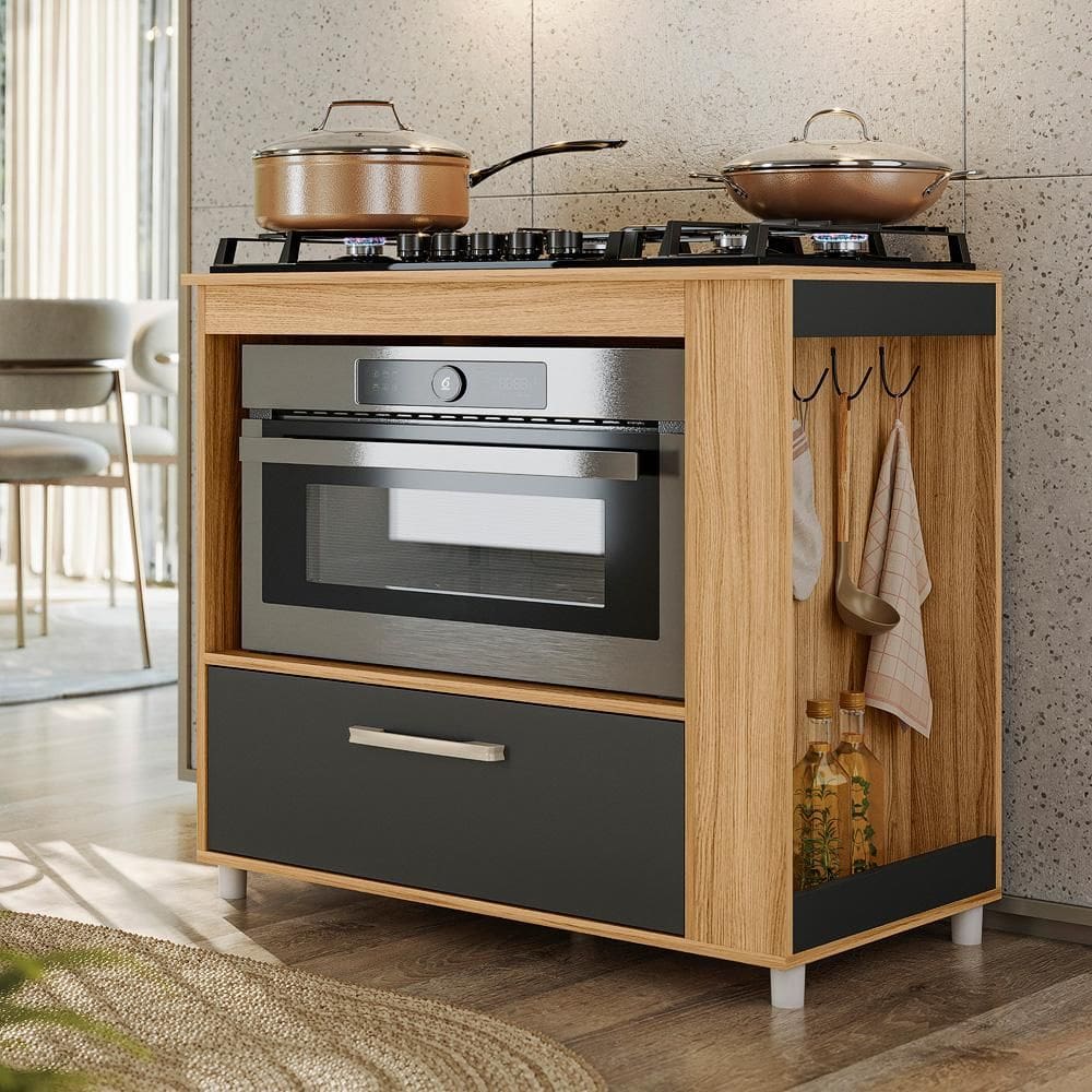 Balcão Coz Cooktop 4 e 5 Bocas c/  Forno Moderno com Gaveta