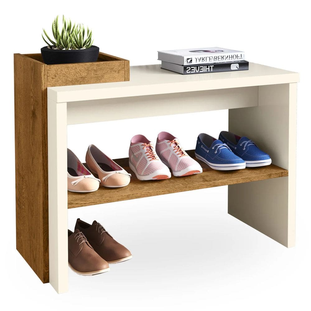 Banco Sapateira para Entrada - Sapateira com Nicho e Prateleira Ripada - MDP