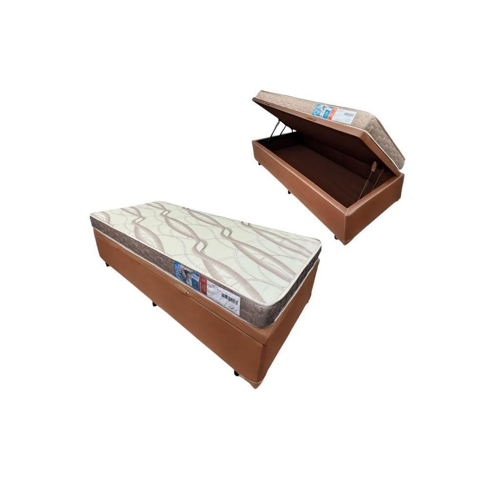 Cama Box Baú Solteiro Sintético + Colchão Cali Espuma D23 Toraflex 88x188x54 Cor:marrom