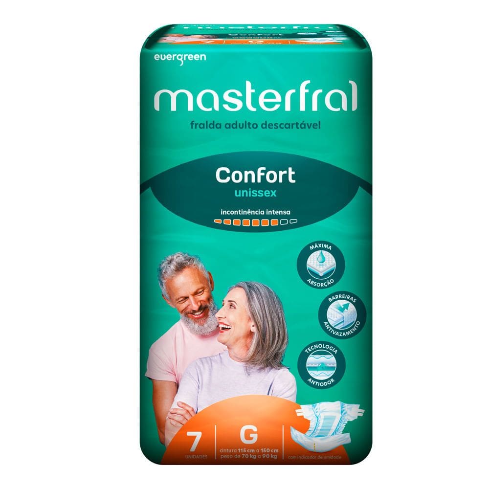 Fralda Geriátrica Masterfral Confort Unissex Tamanho G 7 Unidades