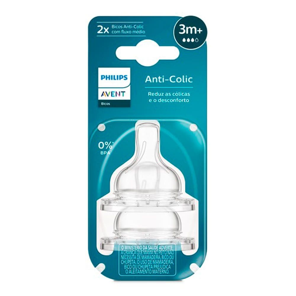 Bico de Mamadeira Phillips Avent Anti Colic 3+ Meses com 2 Unidades