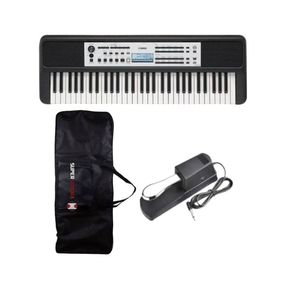 Kit Teclado Yamaha YPT-380 Portátil Preto + Capa + Pedal  Sutein