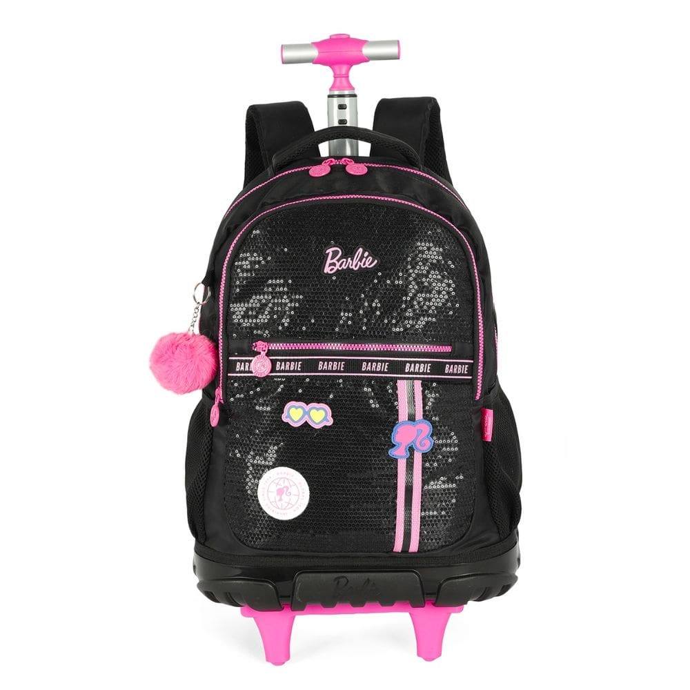 Mochila Escolar de Rodas Barbie Paetê Meninas Infantil