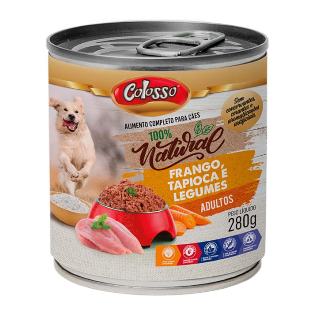 Ração Úmida para Cachorro Colosso Natural Adulto Patê Sabor Frango, Tapioca e Legumes em Lata 280g