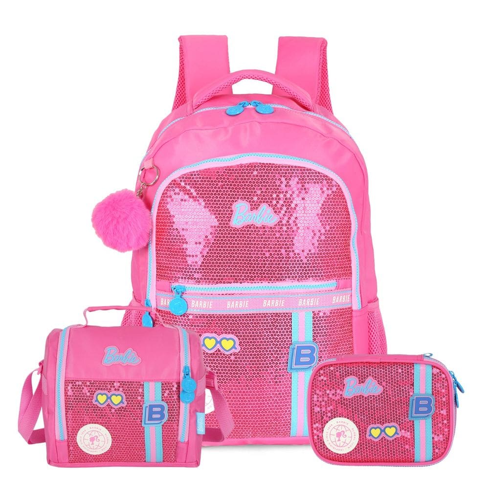 Mochila de Costas Barbie Paetê Escolar Meninas Infantil