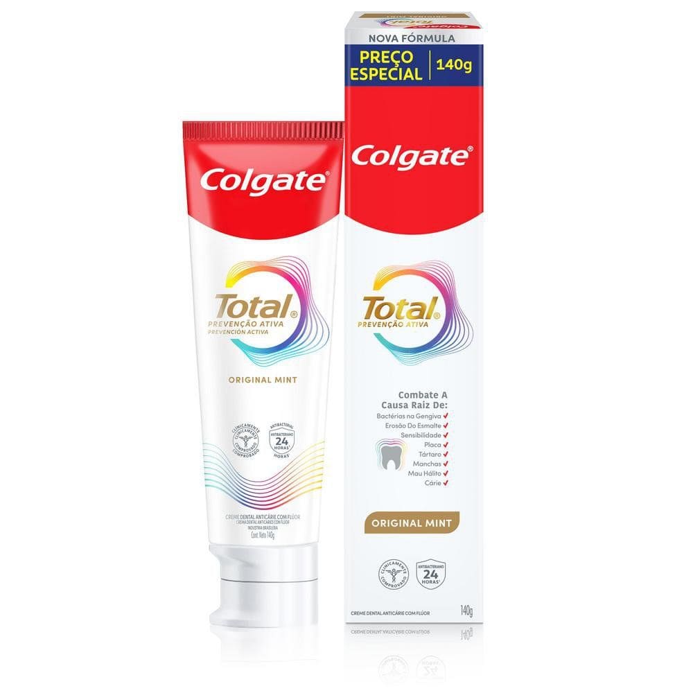 Creme Dental Colgate Total Prevenção Ativa Mint 140g Preço Especial