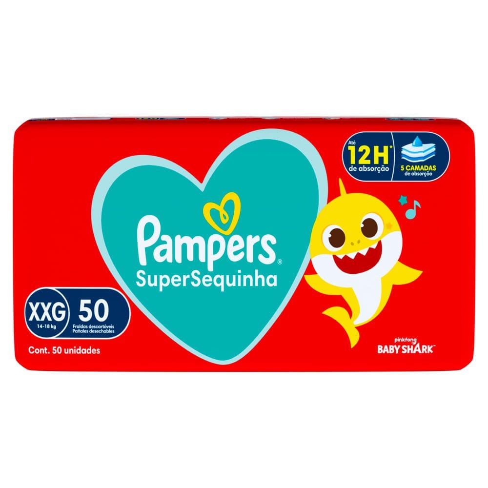 Fralda Pampers Supersequinha Tamanho XXG 50 Unidades Descartáveis