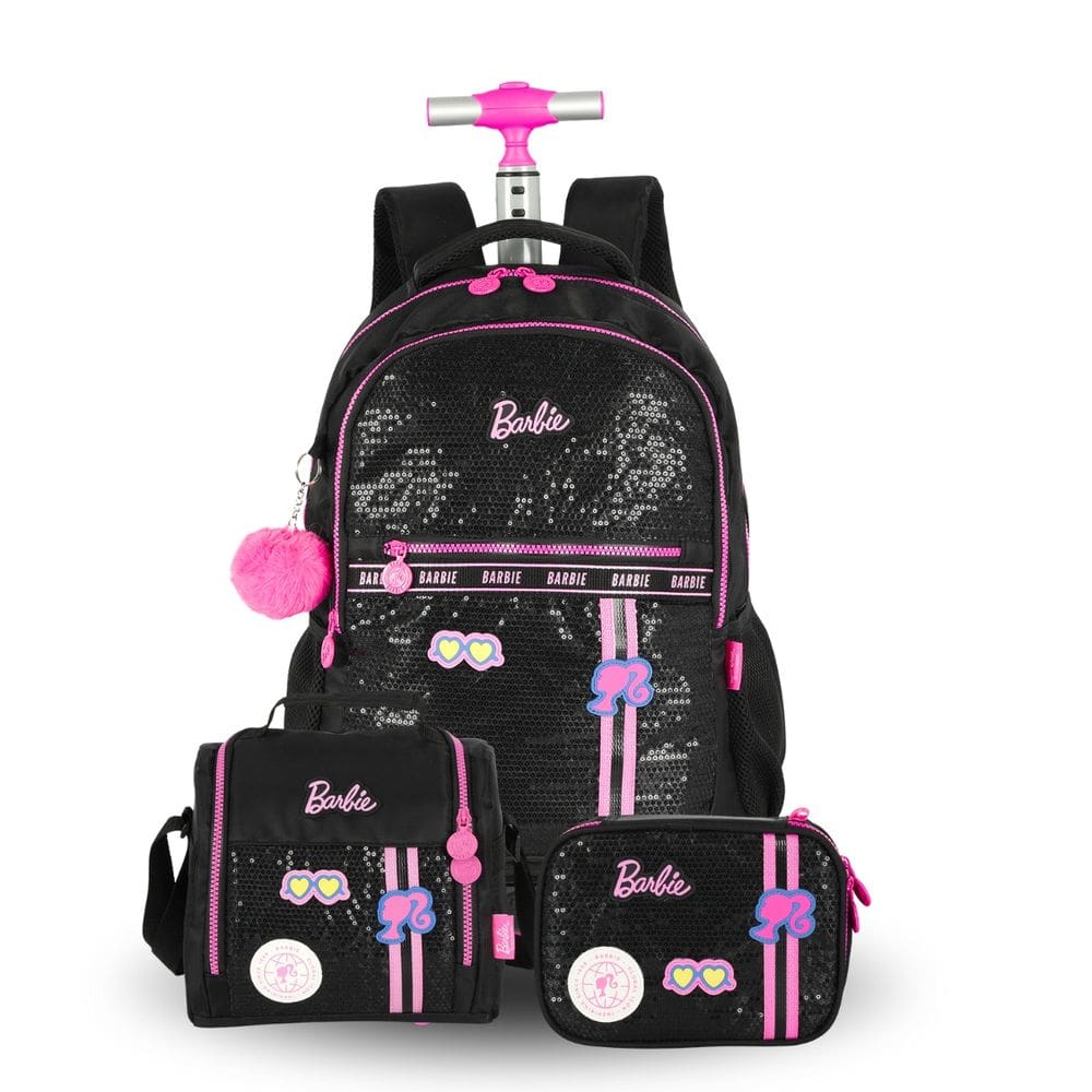 Mochila Rodas Lancheira Térmica Estojo Box Barbie Paetê
