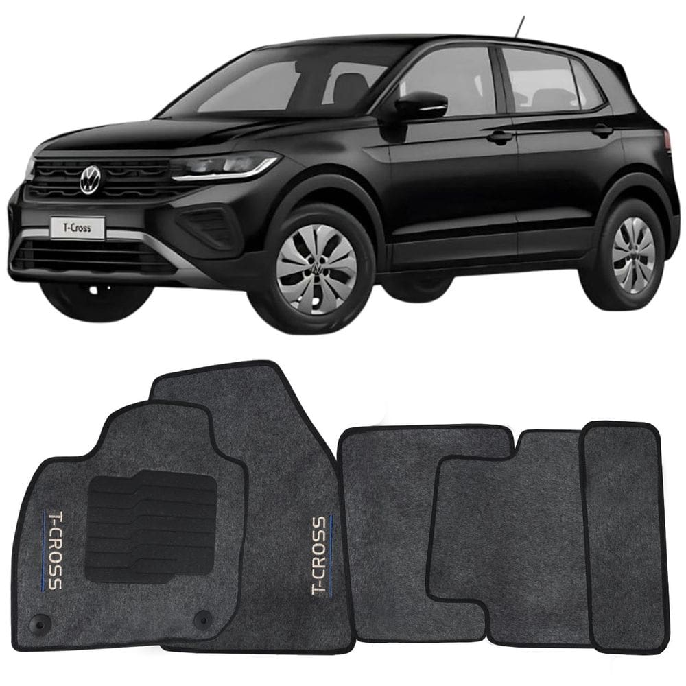 Tapete Carpete T-Cross 2019 à 2025 Grafite Logo Bordado Jogo 5 Peças Ecotap S0518 Automotivo Soft