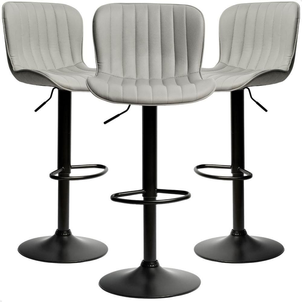Kit 03 Banqueta Giratória Alta Encosto Bancada Cozinha Bar Cinza Claro