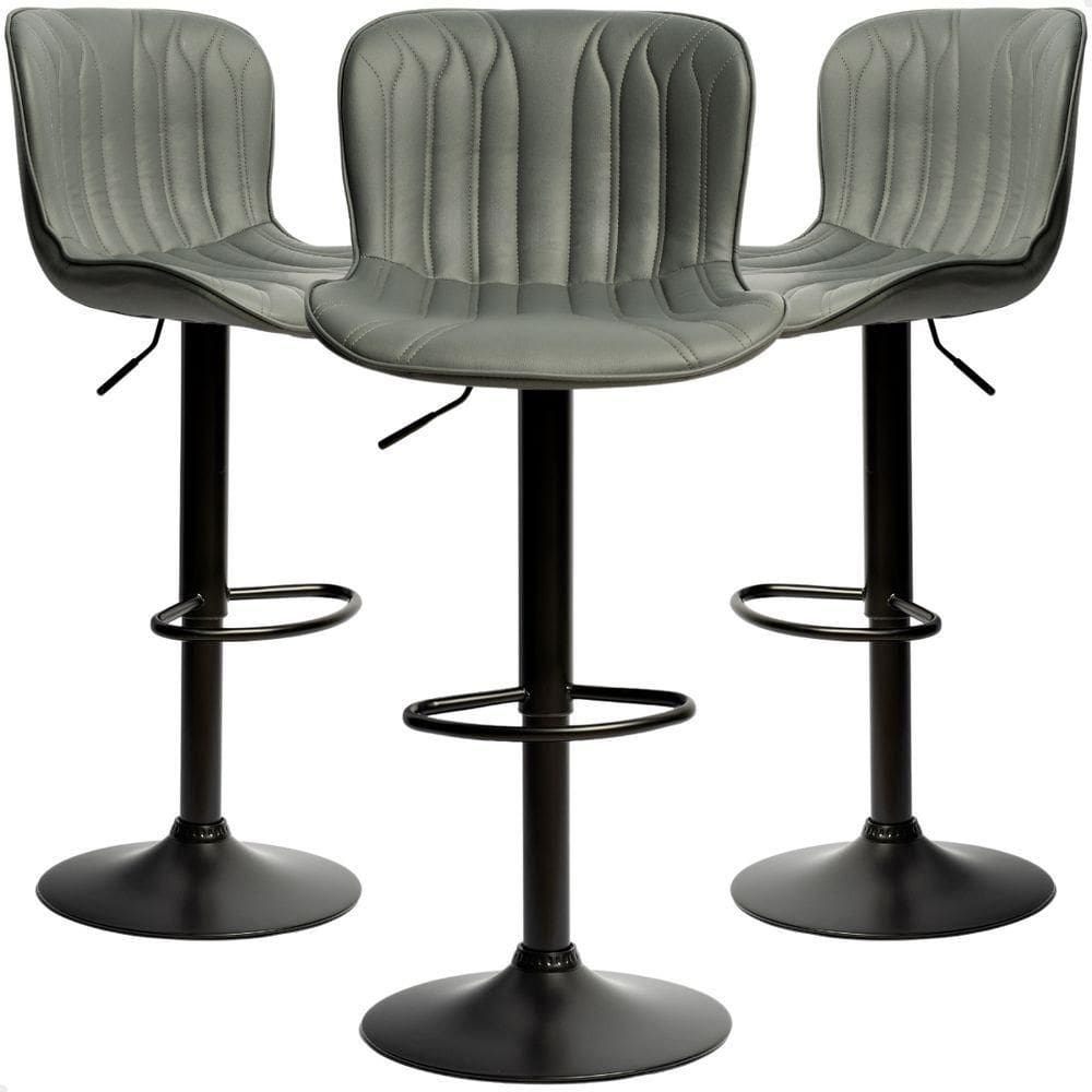 Kit 03 Un Banquetas Altas Giratórias Encosto Bar Confortável Cinza Escuro