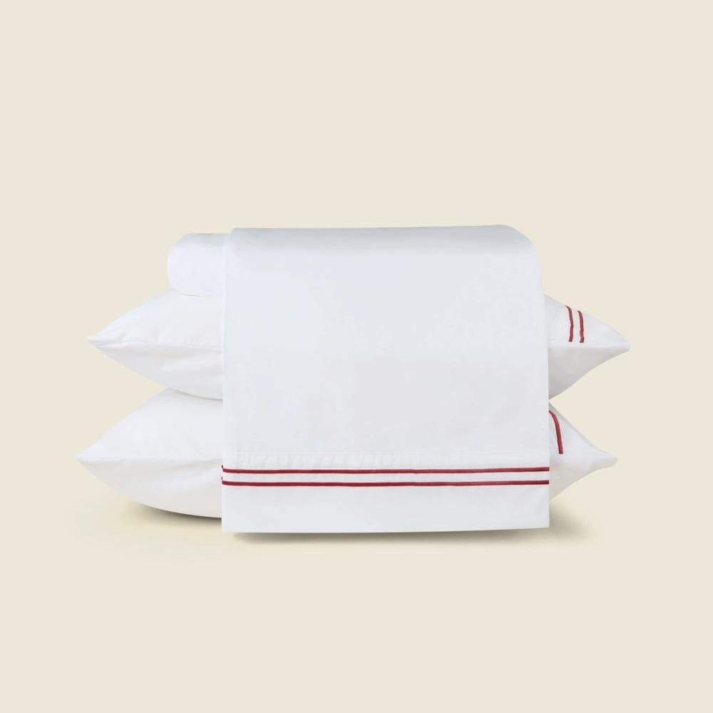 Jogo de Cama Lines Microfibra Branco com Bordado Vermelho - A\\CASA